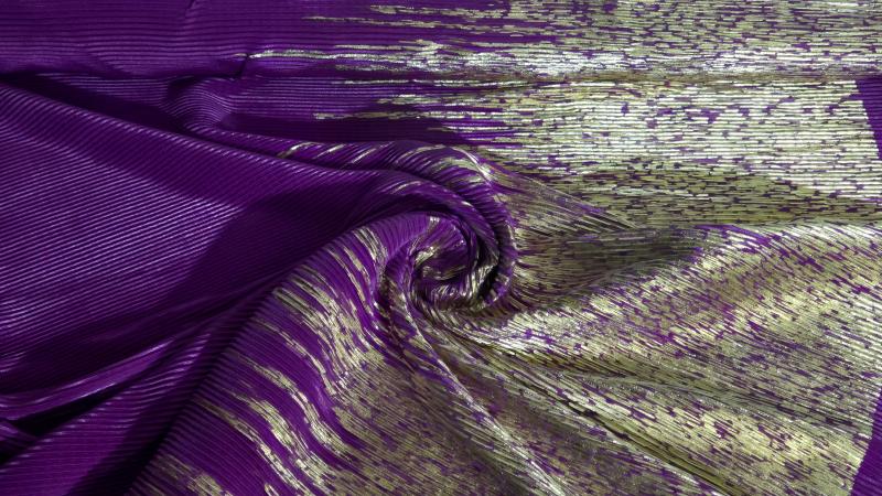 Πλισσέ Polyester Μονόχρωμο με Χρυσή Μπορντούρα